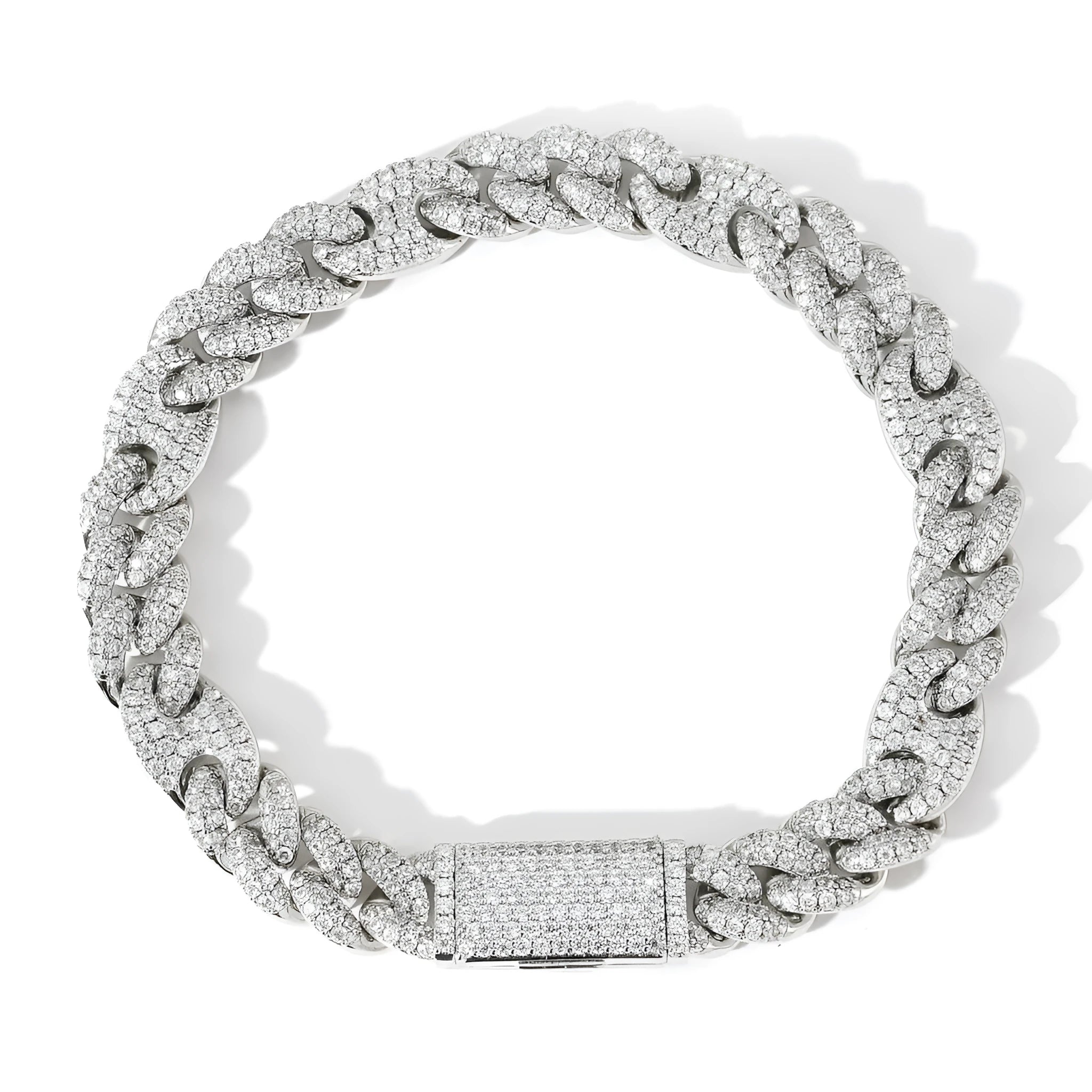 Micro inlaid zircon Cuban chain hip hop bracelet in gold and silver on a flat surface