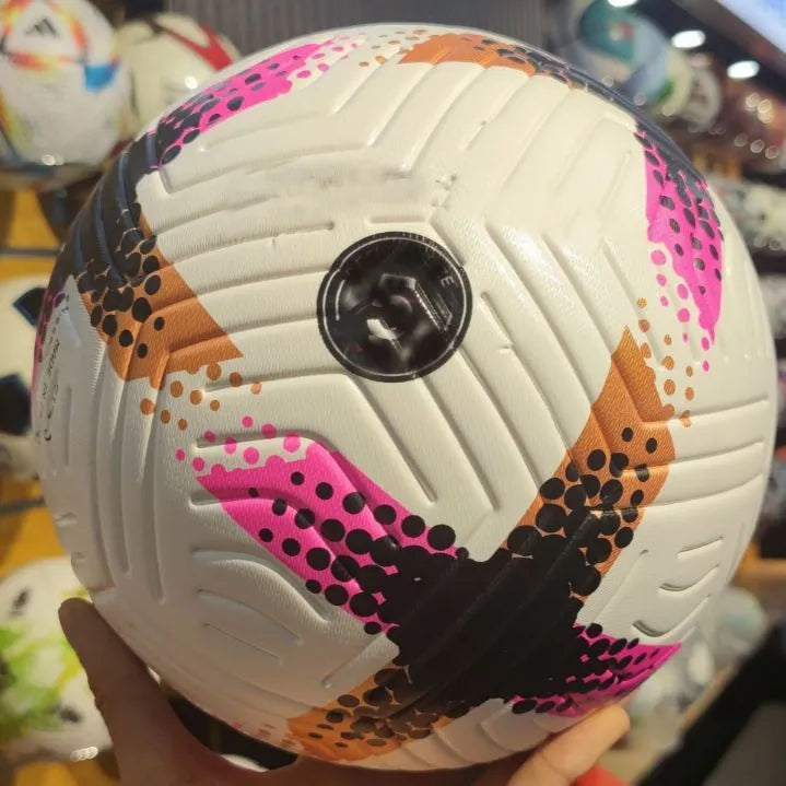 PU patch size 5 outdoor sports football in orange colour with adhesive stitched panels