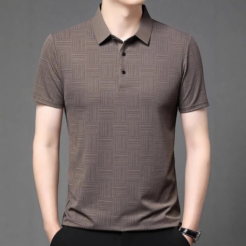 Men's slim fit lapel T-shirt in chemical fibre blend fabric available in multiple colours