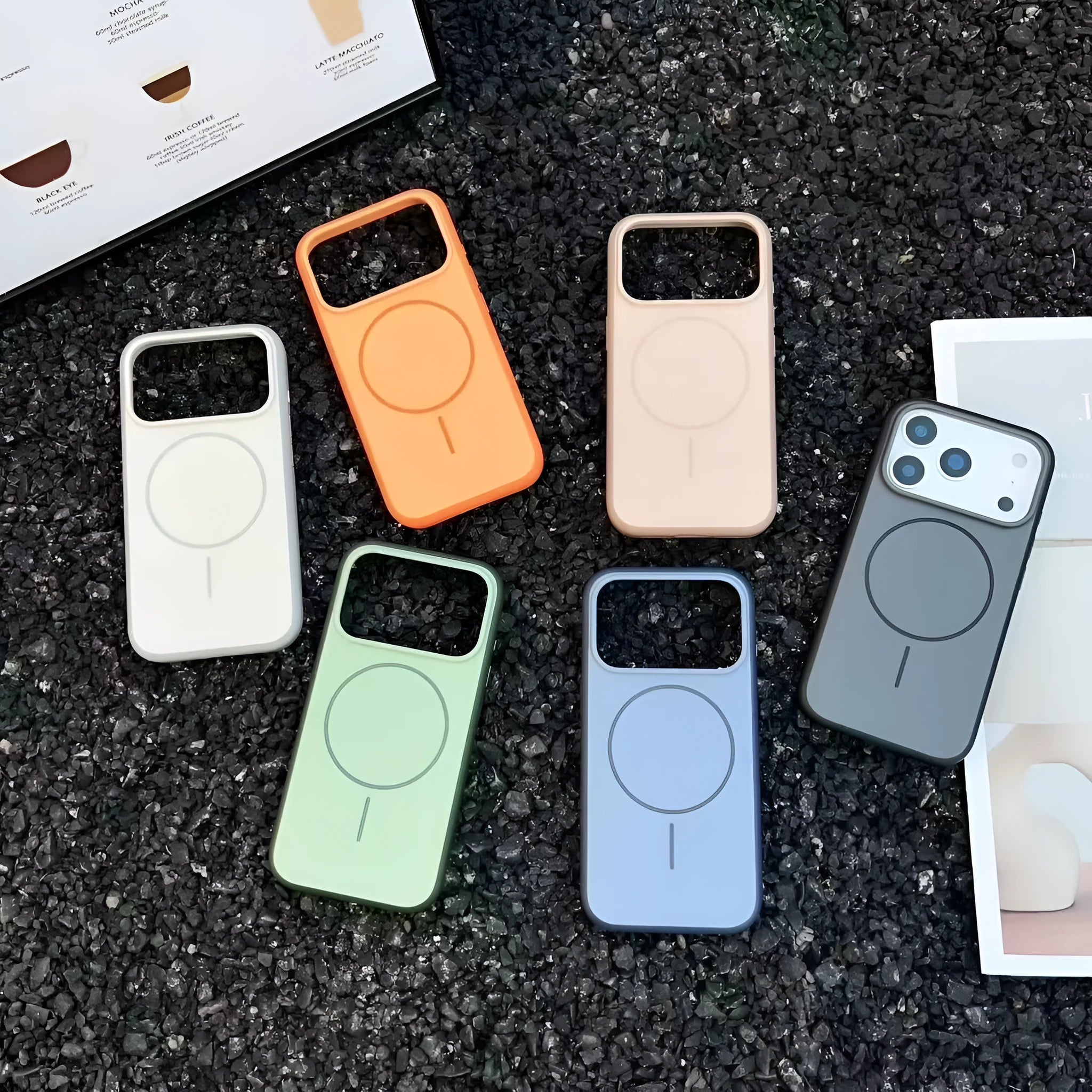 Blue frosted magnetic iPhone case with a dedicated AI camera button on the side.