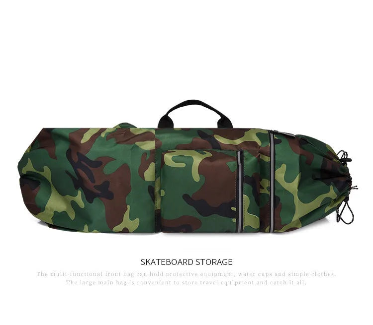 Waterproof nylon skateboard bag in camouflage colours with large capacity for sports equipment