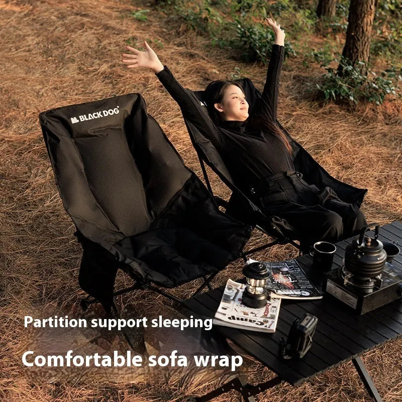 Night black camping recliner moon chair with Oxford cloth construction folded position