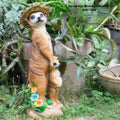 Straw hat mongoose plastic resin garden ornaments in three colour variations