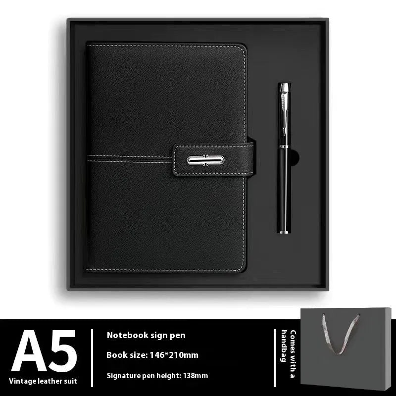 A5 notebook with PU leather cover in choice of colours including black, red, green, blue and orange.