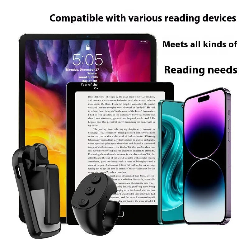 Wireless page turner remote with clicker in black, white, or pink ABS plastic housing