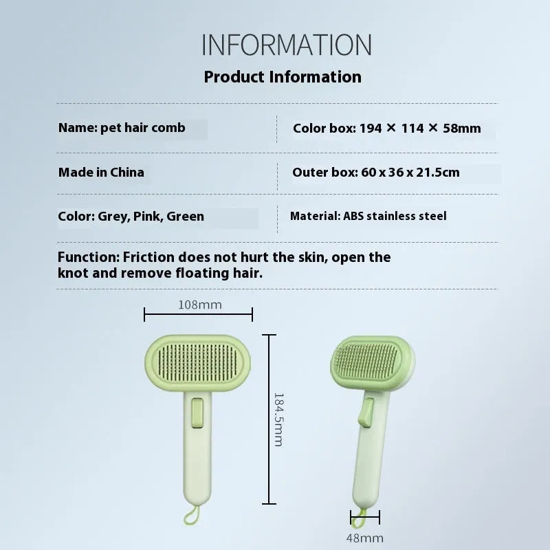 Large pet hair removal comb with stainless steel blades in light grey colour