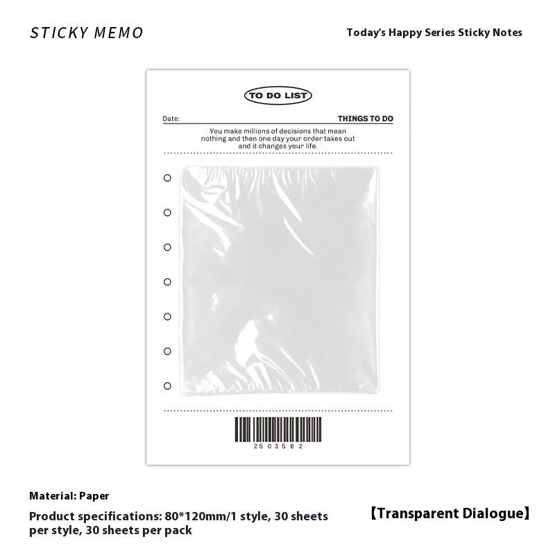 Today's Happy Series Message Sticky Notes pad with themed cover showing 30 writing paper sheets