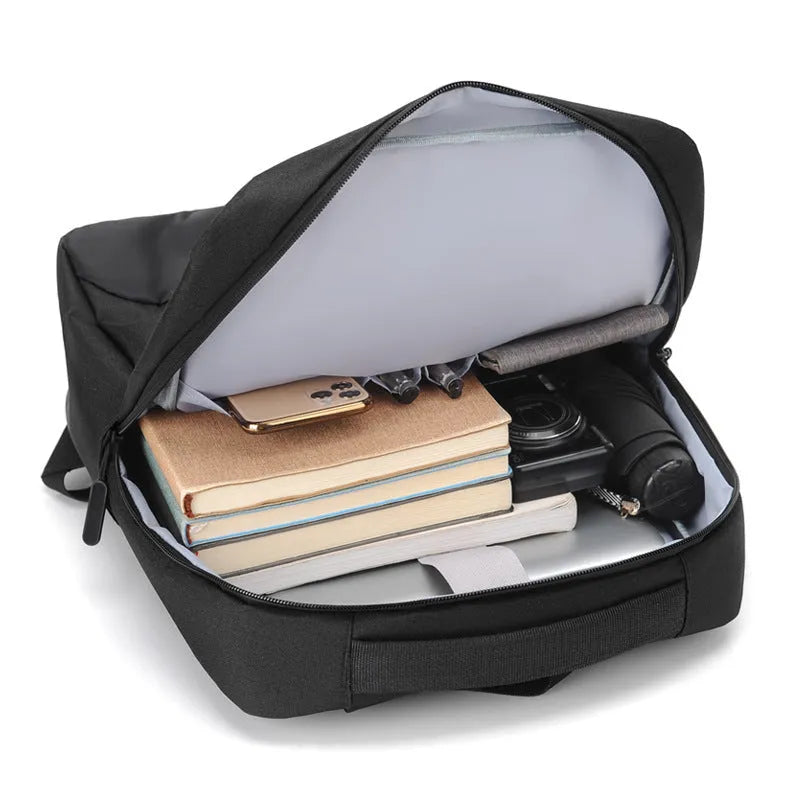 Black waterproof Oxford cloth laptop backpack with curved straps for business travel
