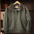 Men's plus size washed cotton baseball jacket shown in available colours
