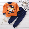Children's fleece-lined thermal underwear set with coral fleece cotton in cartoon print for autumn winter