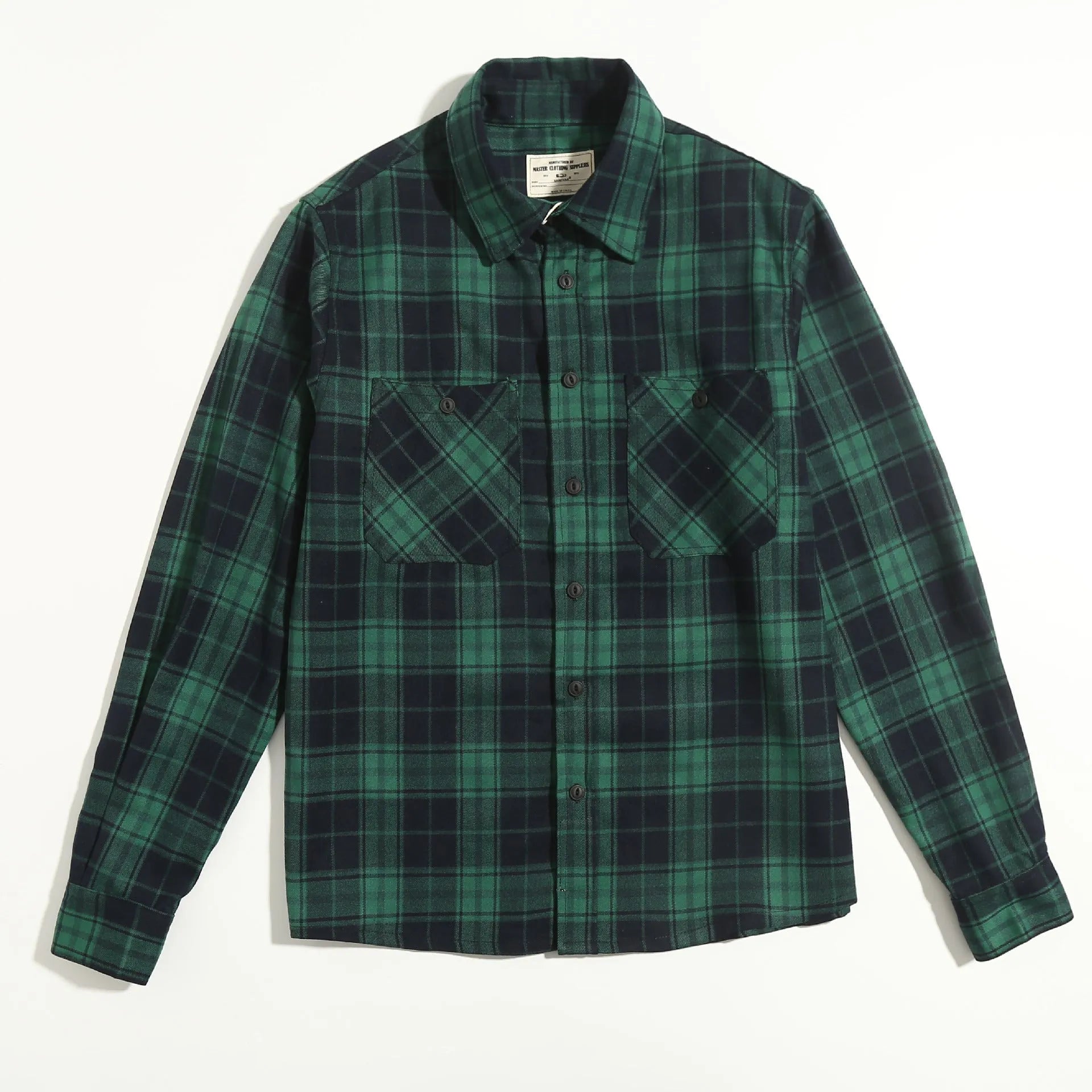 Men's thickened plaid double pocket long sleeve overalls shirt in loose cardigan fit, available in four colours