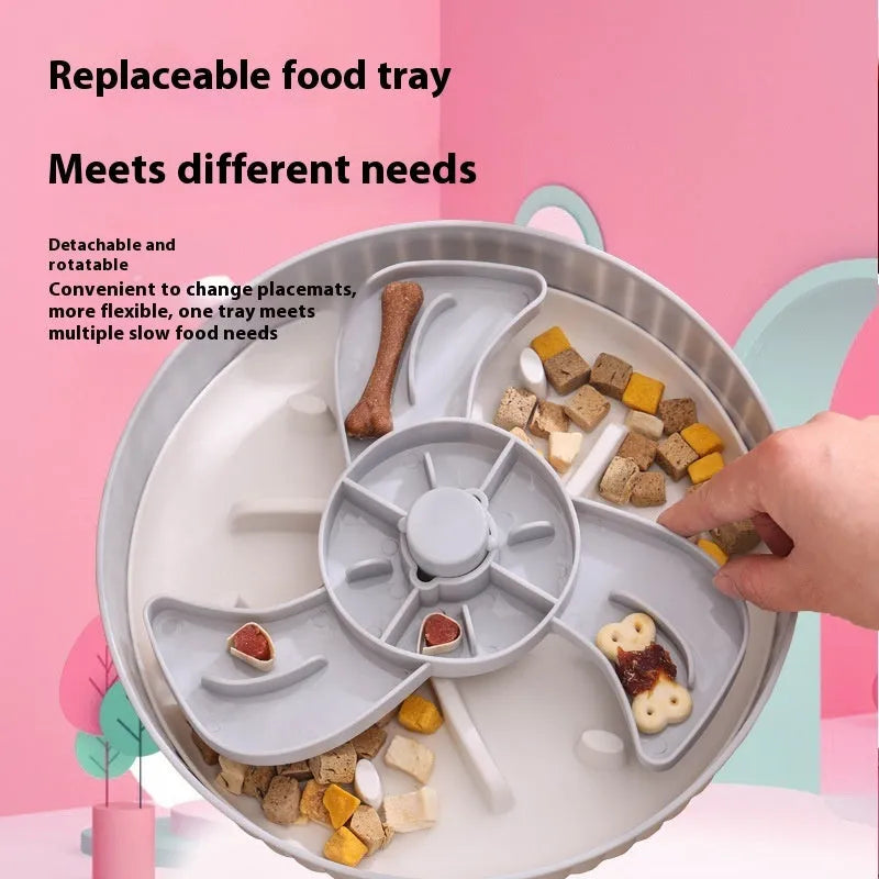 Rotating slow feed dog bowl with silicone lick mat insert in assorted colours