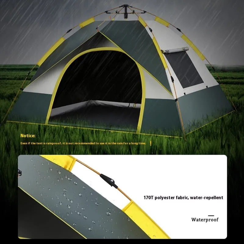 Dark green silver glue automatic quick-open camping tent for 3-4 people with storage bag and accessories