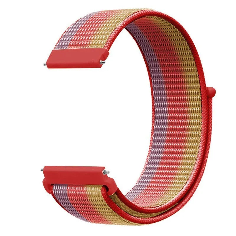 Universal nylon loop sports strap for Samsung and Huawei watches in 22mm width, available in multiple colours including white pinstripe and rainbow