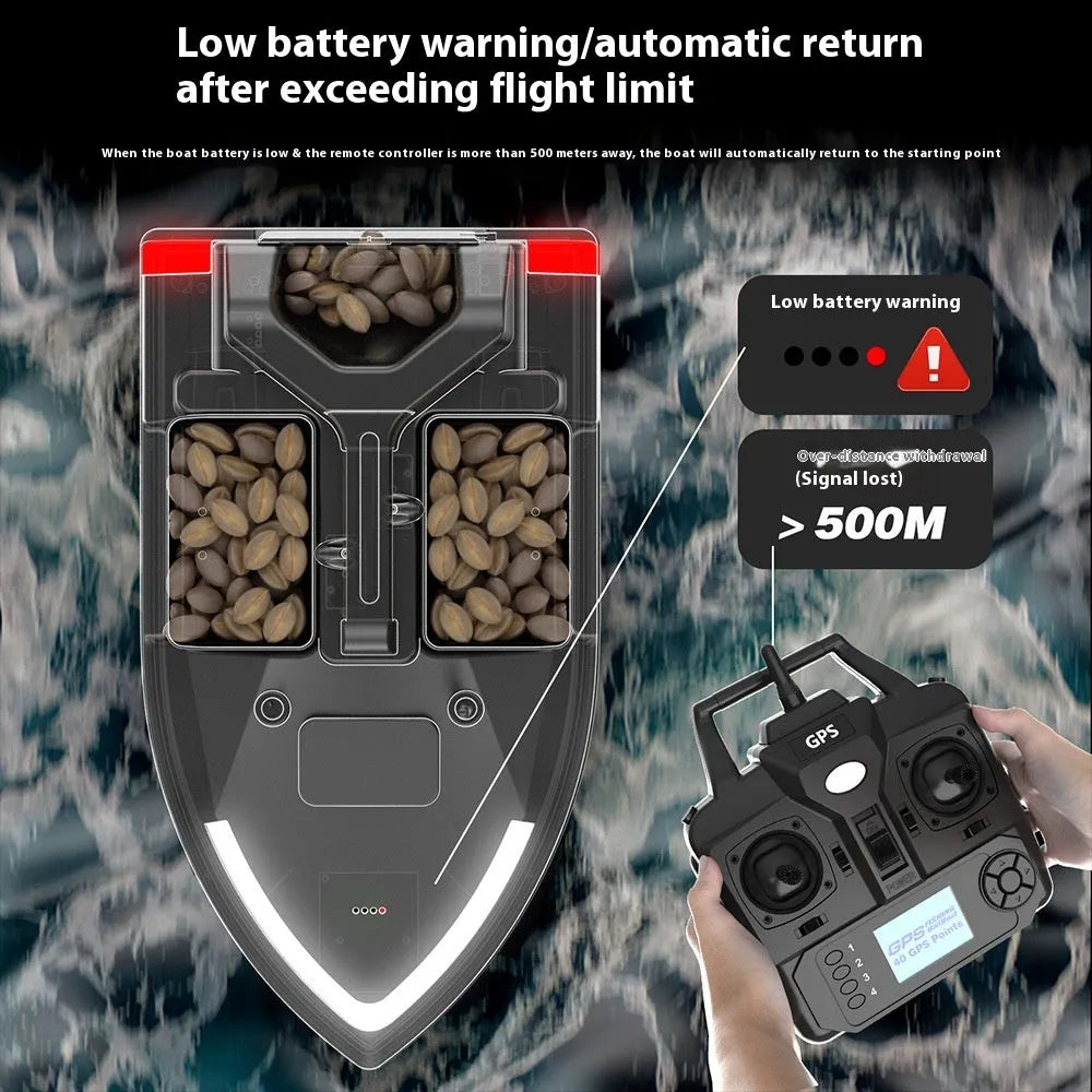 V020 GPS remote control fishing boat with black or luminous yellow hull and handbag