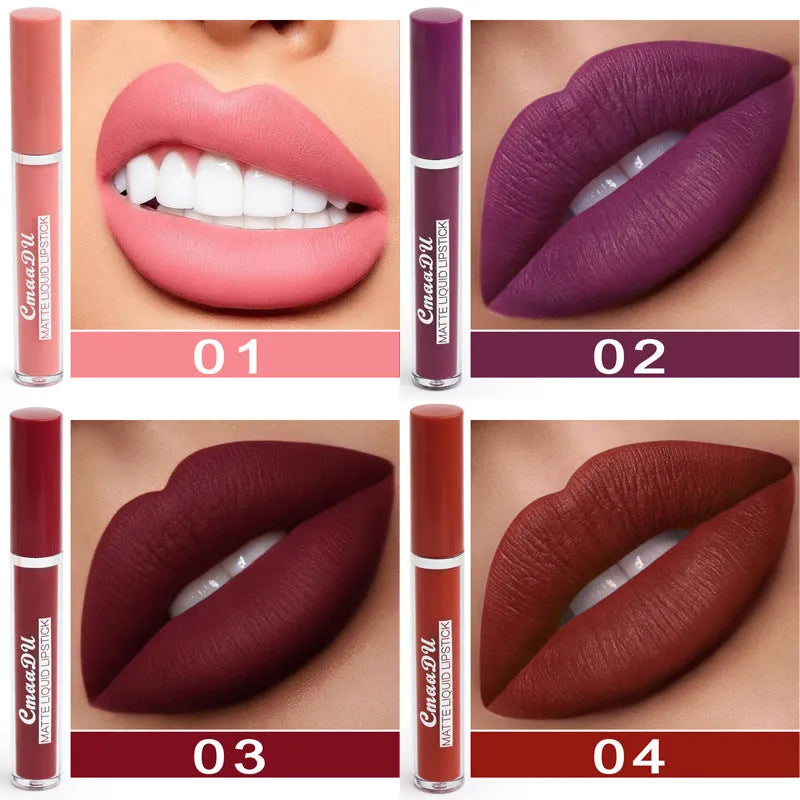 10-pack of women's non-stick cup waterproof matte lipstick in photo colour, each 3g stick with matte finish in compact packaging