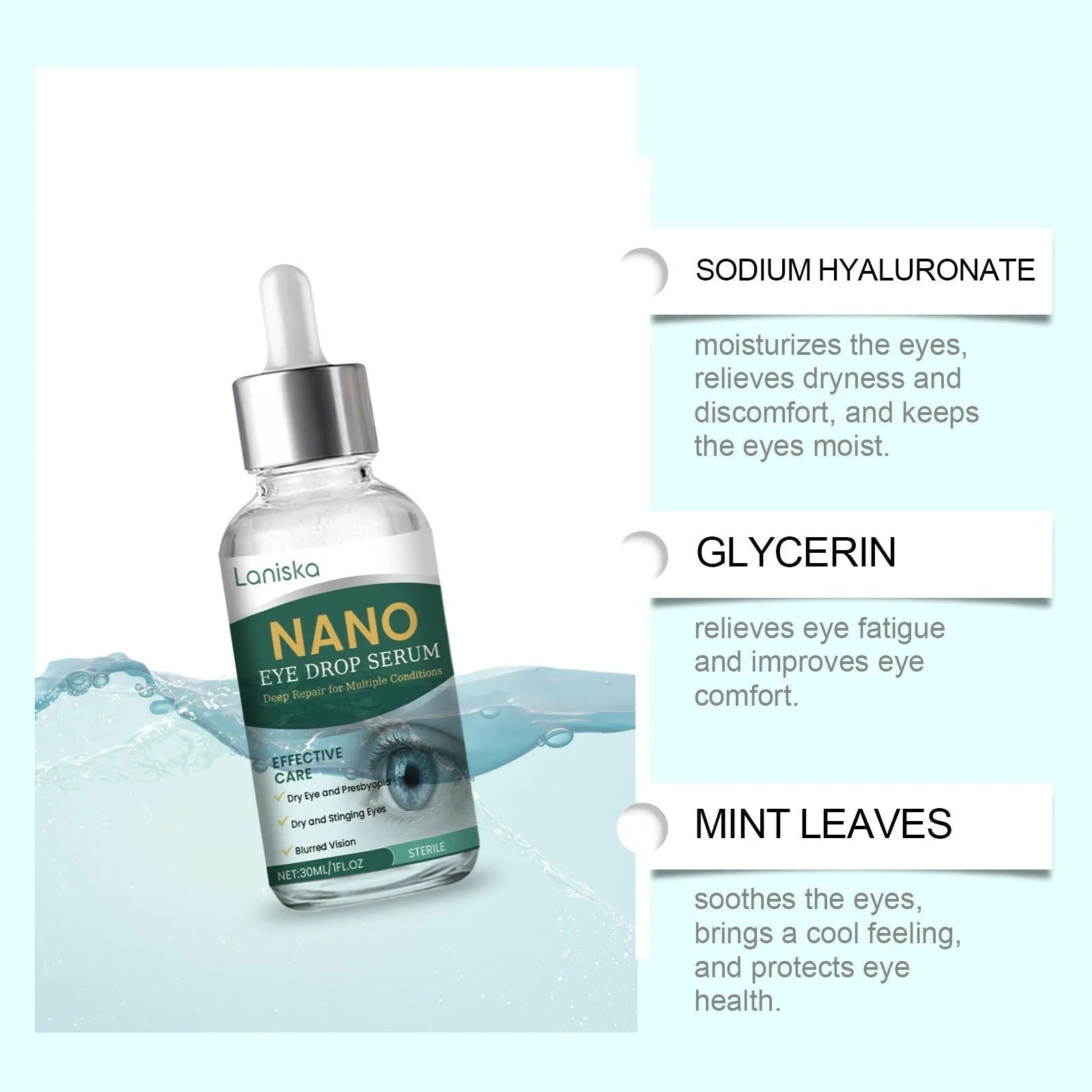 30ml bottle of Daily Eye Care Gentle Moisturizing Eye Drops for dry eye relief