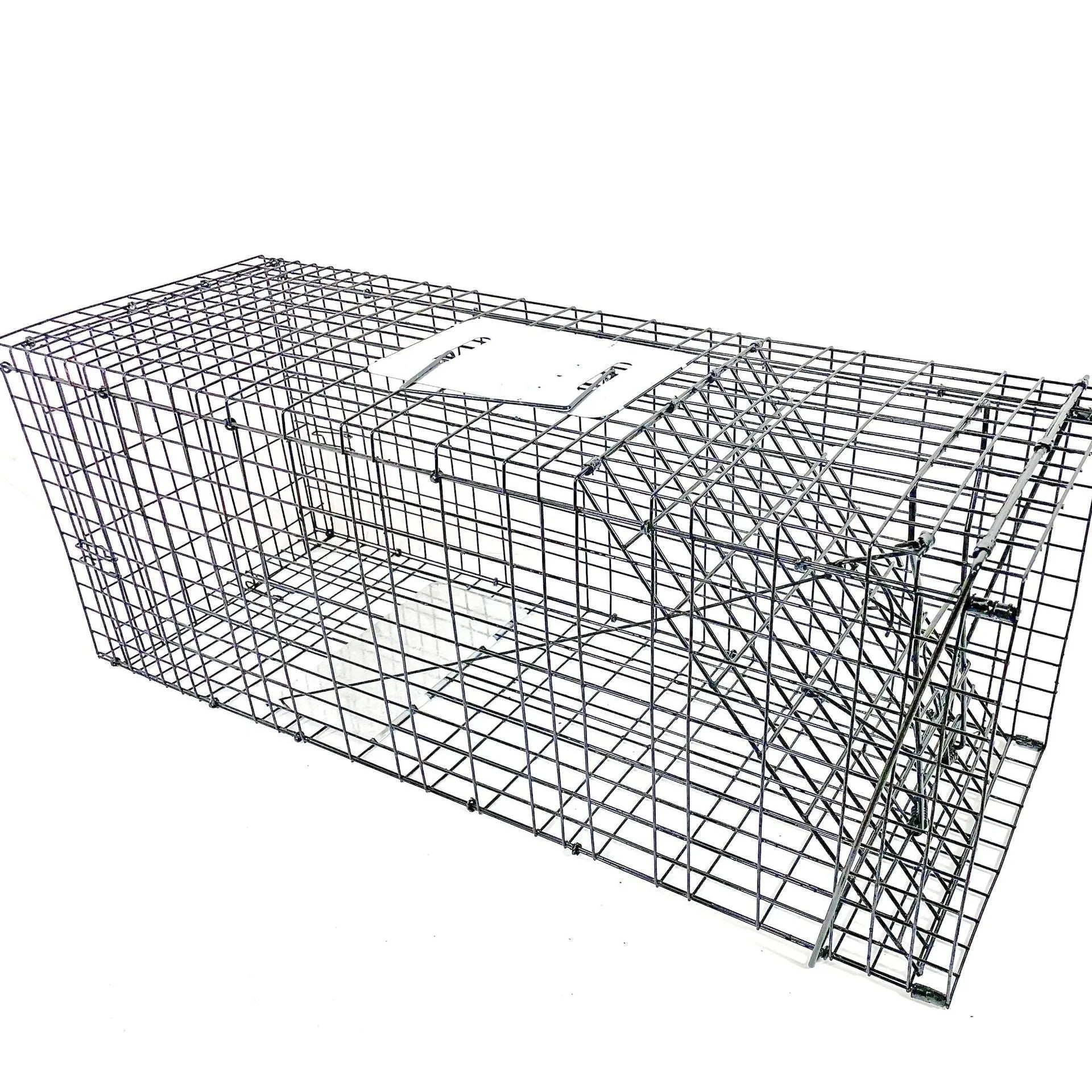 Fully automatic foldable cat trap cage galvanised steel 60x20x18cm with pedal mechanism on grass