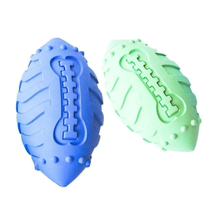 Light green thickened rubber rugby ball dog toy with bite-resistant construction for large breeds