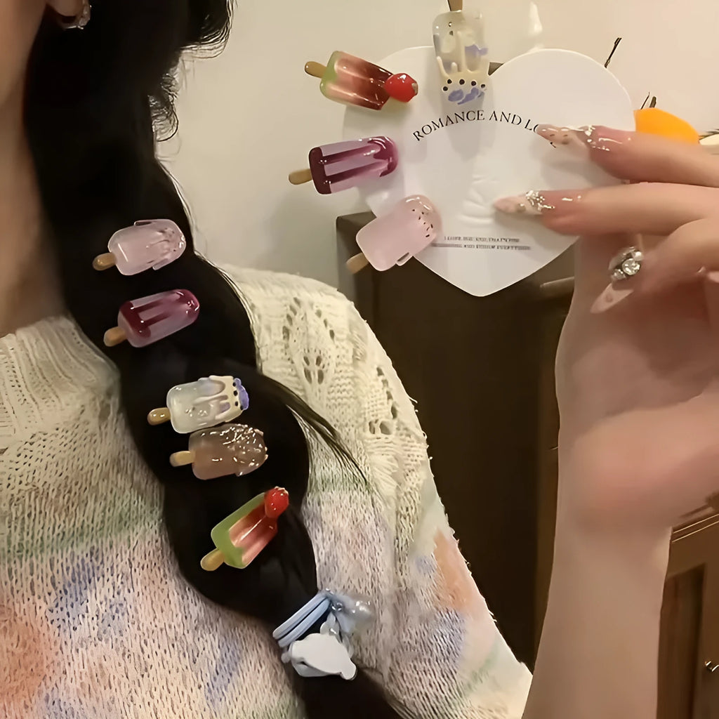 Cartoon ice cream design resin hair barrette in sweet girl style colours with side clip