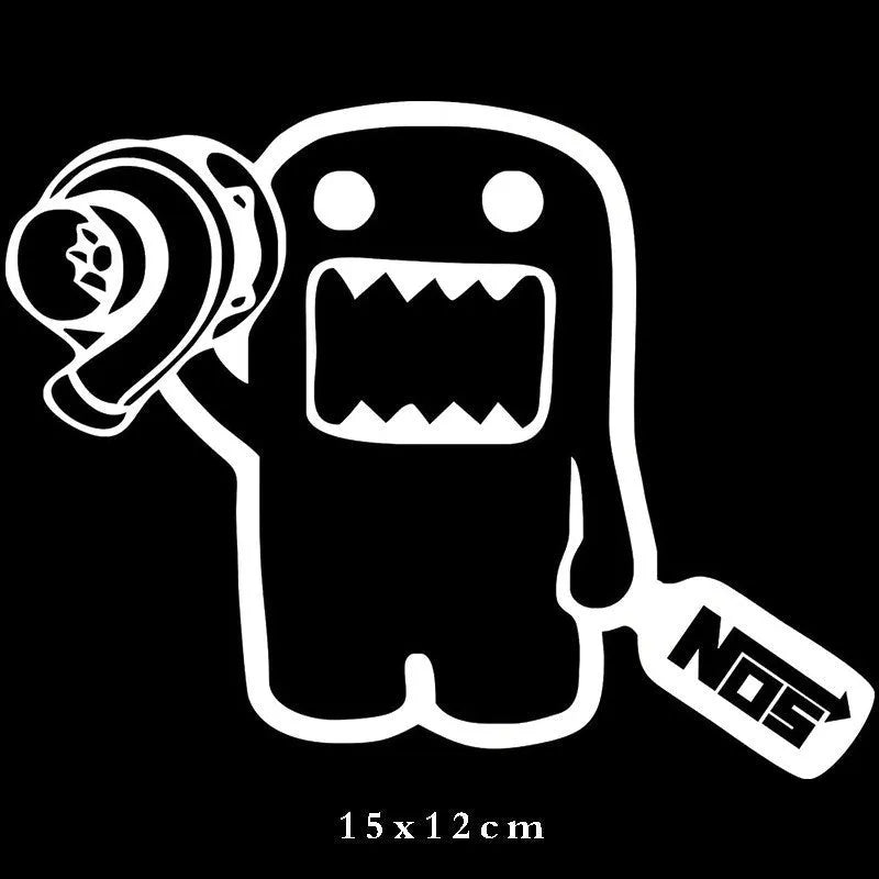 15x12cm black and white PVC car sticker with cartoon design for vehicle decoration