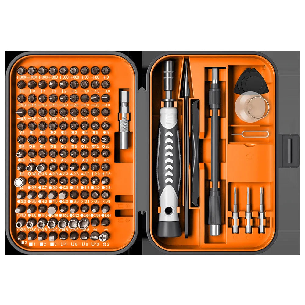 130 In 1 Precision Screwdriver Tool Set in orange case with CRV steel bits and compact design