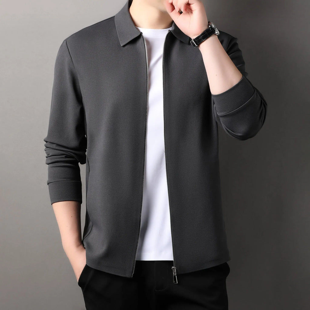 Men's apricot coloured casual business jacket with straight hem and long sleeves.