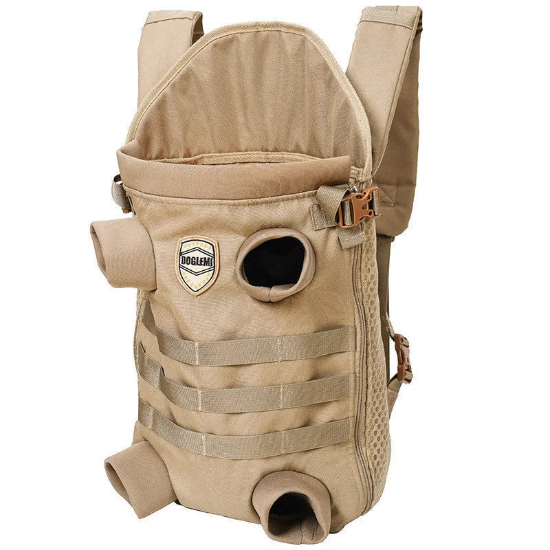 Khaki polyester pet backpack for medium dogs, available in M and L sizes