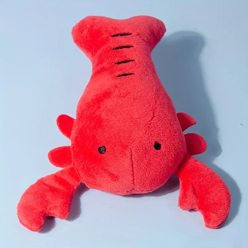 Red crab lobster squeaky stuffed chew toy for small and medium-sized dogs on a white background.