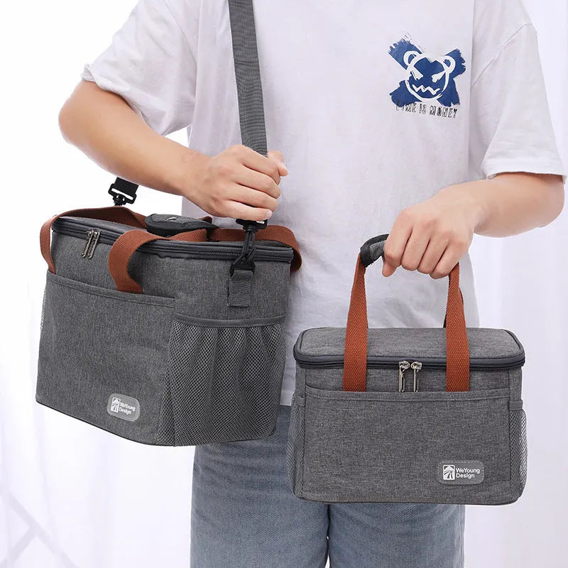 Fashion crossbody shoulder insulation picnic bag in black Oxford cloth with 15L capacity