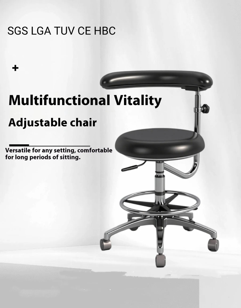 Black leather dental patient chair with electric hydraulic lifting mechanism for clinical positioning