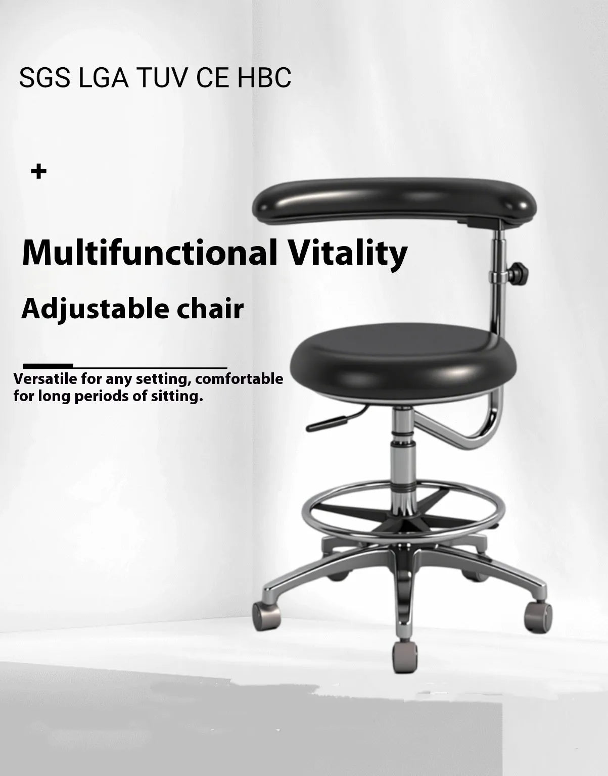 Black leather dental patient chair with electric hydraulic lifting mechanism for clinical positioning