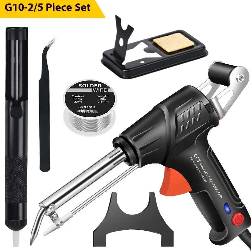 Black G102 soldering gun with integrated light for electronics repair, alloy construction