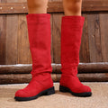 Cow suede high leg chunky heel boots side view