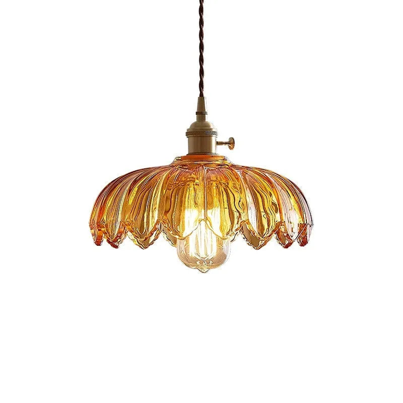 Brass ceiling chandelier with amber glass shade 26cm diameter, suitable for dining room or cafe