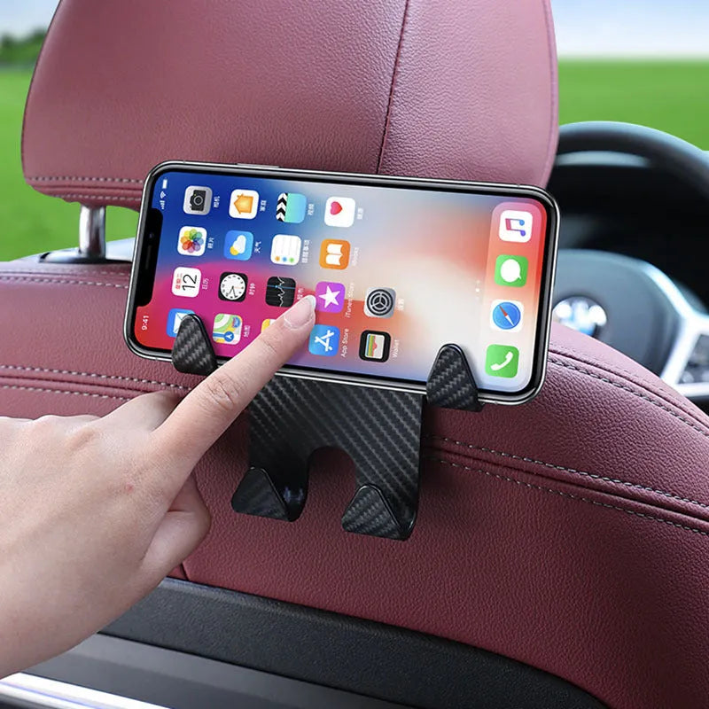Black ABS car multifunction hook bracket with integrated phone holder for rear seat storage