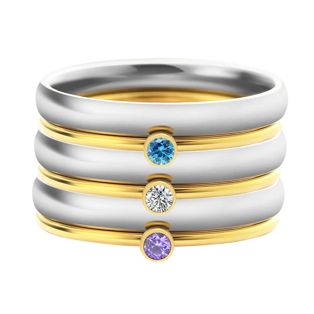 December birthstone ring with engraved geometric design in titanium steel