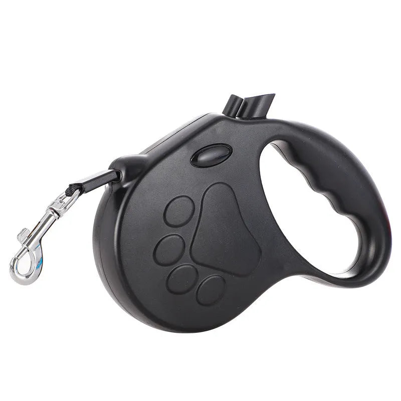 Automatic telescopic traction rope for pets in ABS plastic, 140x168mm, available in multiple colours including Footprint Black and Dog Head Sky Blue
