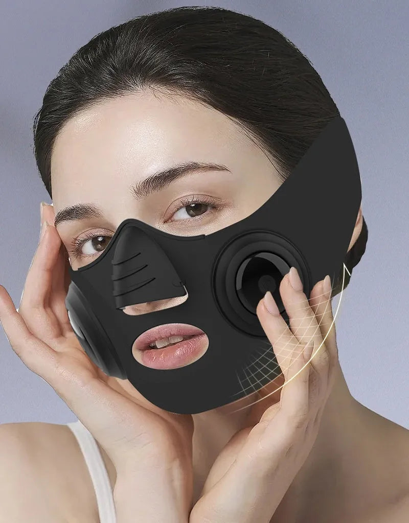 Black photon facial beauty device with USB connection for home skincare treatments
