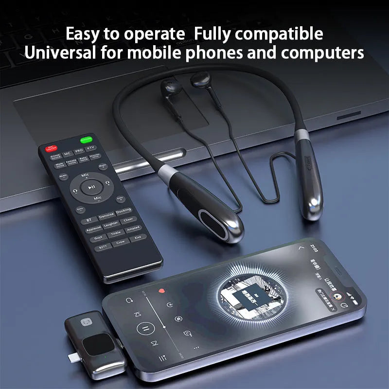 E8 wireless microphone headset sound card integrated in neck-hanging style for live streaming
