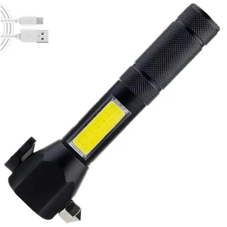 Strong Light outdoor super bright rechargeable torch with car broken window hammer in aluminium alloy body