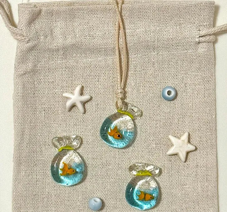 Women's skirt and joker pendant necklace with coloured glaze on cotton linen chain
