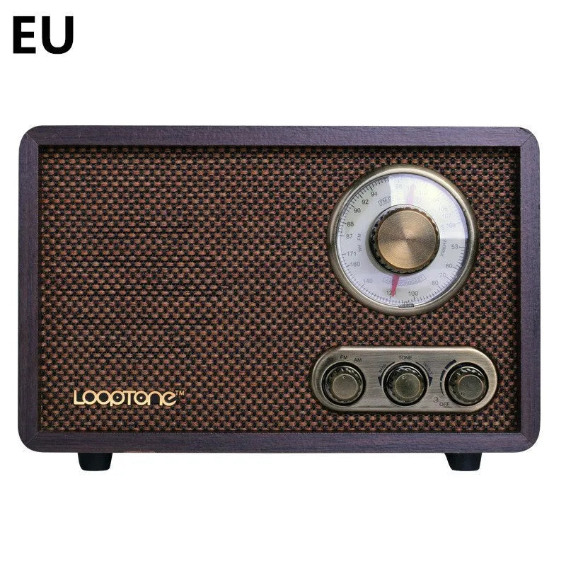 R08 wooden old-fashioned semiconductor home Bluetooth radio in dark brown, FM AM with tone control