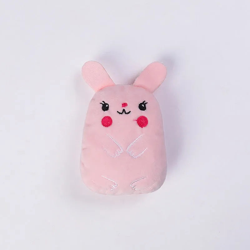 Colourful catnip plush chewing toy with claw and thumb textures for feline teeth grinding