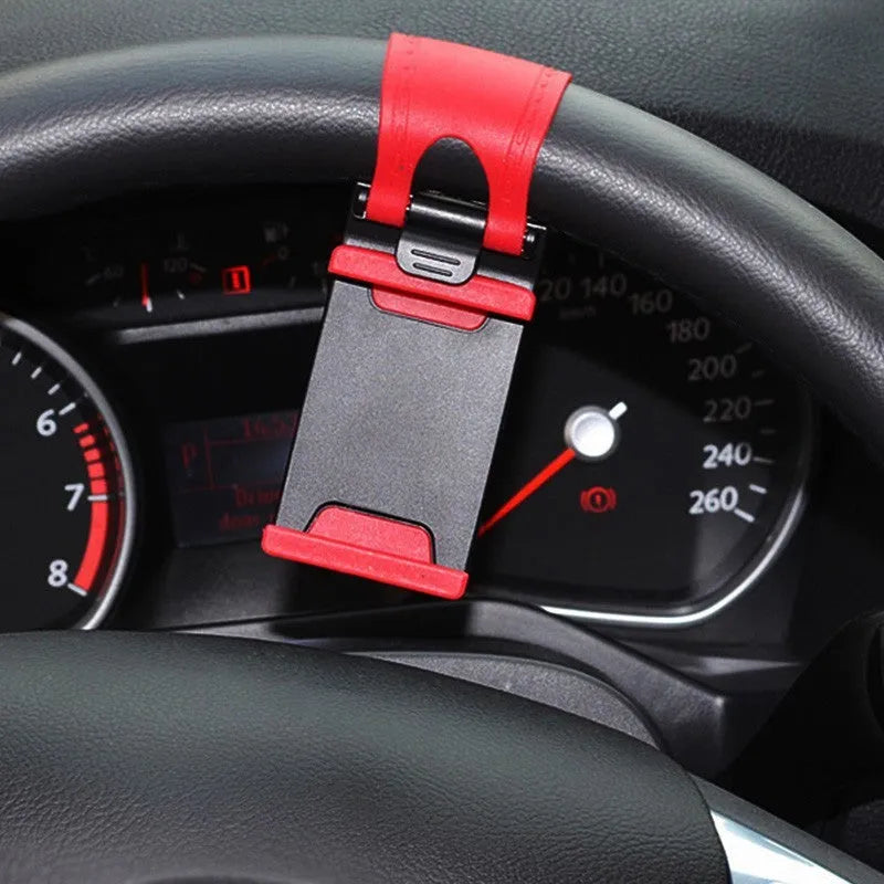 Black universal car steering wheel clip mount holder for mobile phones