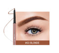 Slender eyebrow make-up pencil in a colour box with six shade options shown.