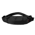 Black oxford cloth men's crossbody bag showing front zipper and internal phone and ID pockets.