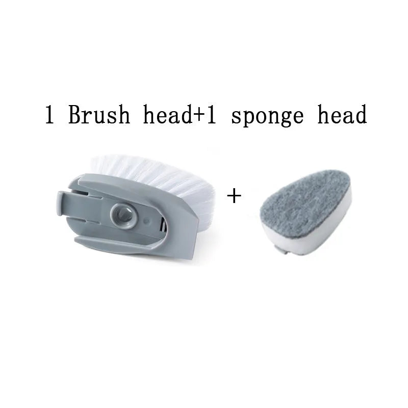 2-in-1 long handle cleaning brush with removable brush head and sponge for kitchen