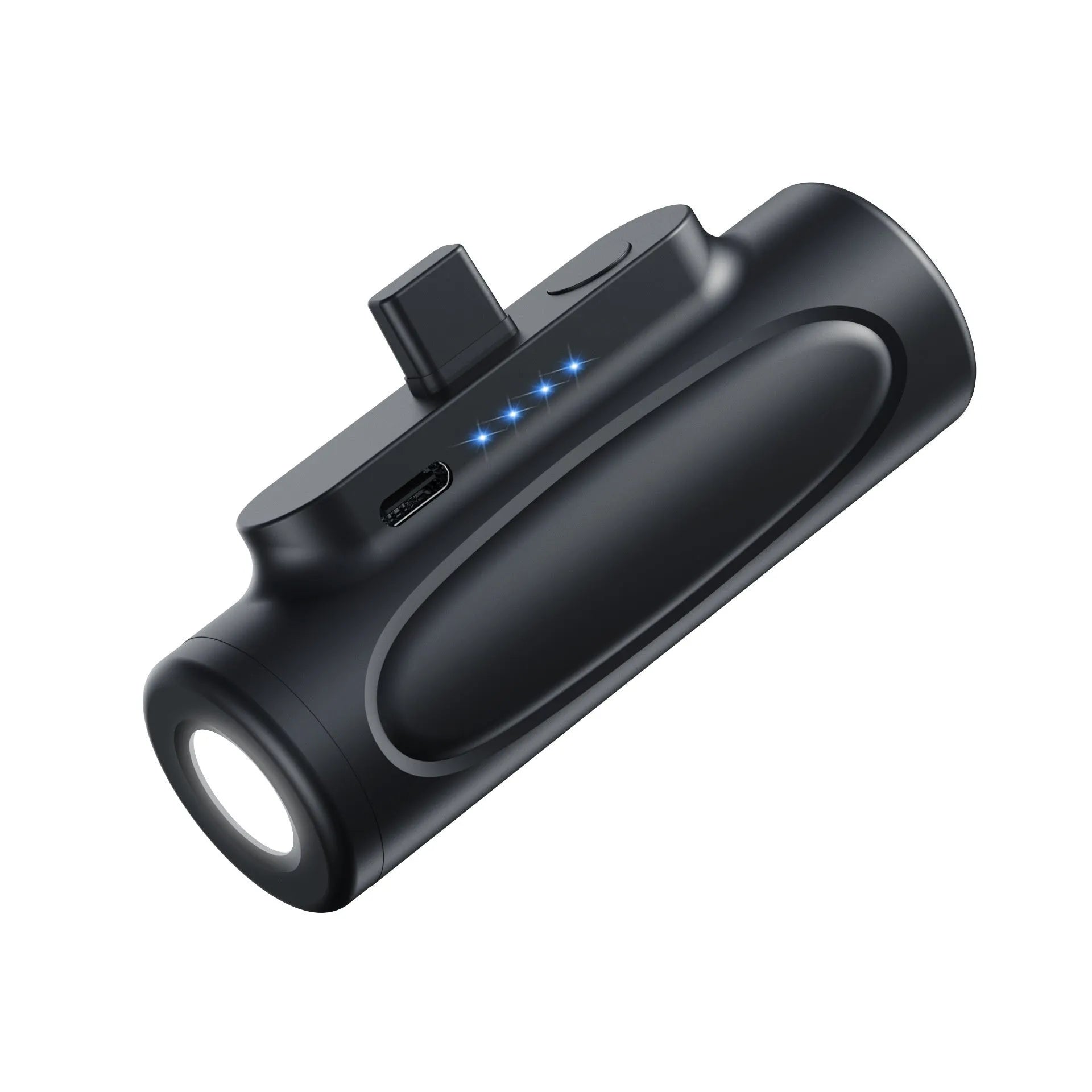 Black or pink creative power bank glare flashlight showing LED torch and charging port, dimensions 83x27x41mm.