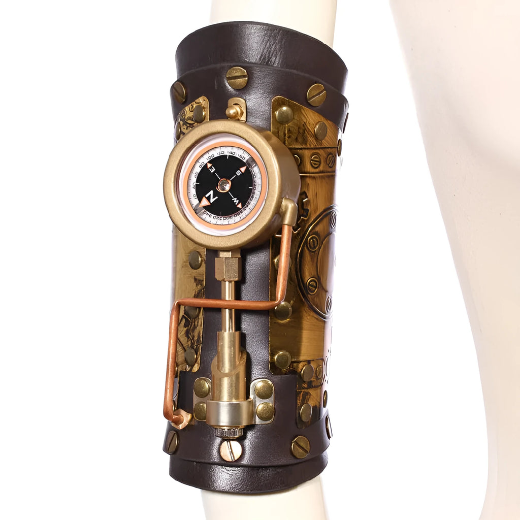 Steampunk compass bracelet with PU leather strap in black colour option
